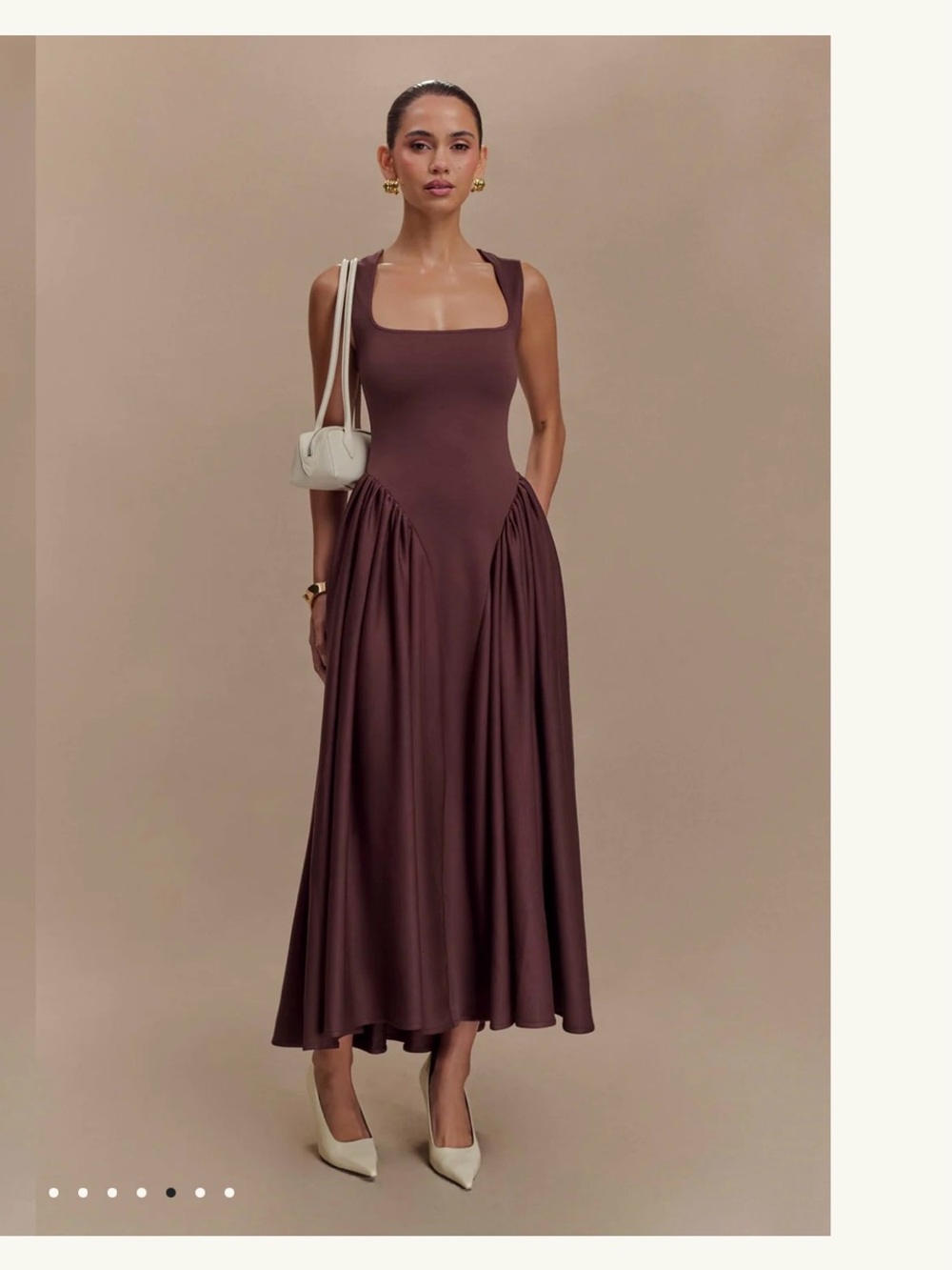 Meshki Chocolate Brown Scoop Neck Midi Dress - Picture 2 of 5